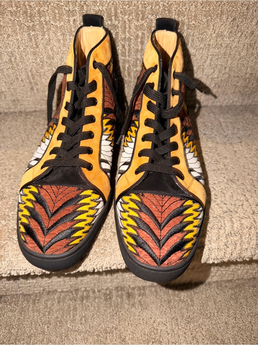 Christian Louboutin Multicolor Yellow Black Red Suede High-Top Sneakers